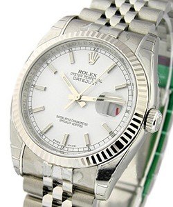 Datejust 36mm in Steel with White Gold Fluted Bezel on Steel Jubilee Bracelet with White Stick Dial