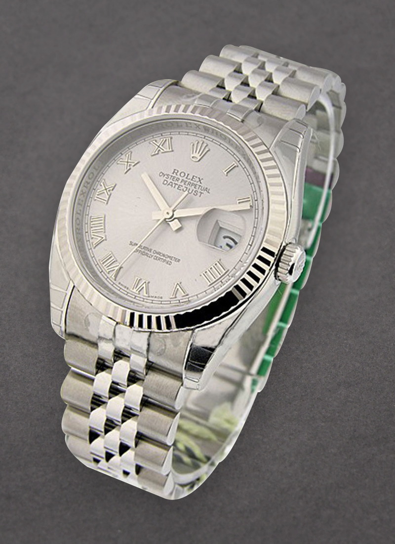 Rolex Unworn Datejust 36mm in Steel with White Gold Fluted Bezel