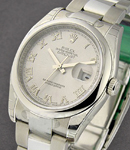 Datejust 36mm in Steel with Domed Bezel on Oyster Bracelet with Rhodium Roman Dial