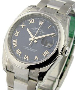 Datejust 36mm in Steel with Smooth Bezel on Oyster Bracelet with Blue Roman Dial