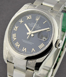Datejust 36mm in Steel with Smooth Bezel on Oyster Bracelet with Blue Roman Dial