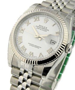 Datejust in Steel with White Gold Fluted Bezel on Steel Jubilee Bracelet with White Roman Dial