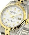 Ladies Datejust 26mm in Steel with Yellow Gold Fluted Bezel on Jubilee Bracelet with White Arabic Dial with Luminous