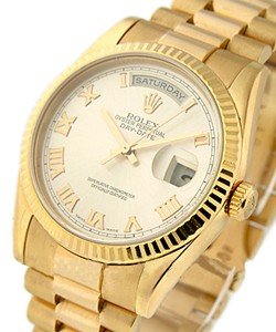 Presidential in Rose Gold with Fluted Bezel on President Bracelet with Pink Roman Dial