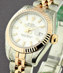 Ladies 26mm Datejust in Steel with Rose Gold Fluted Bezel on 2 Tone Jubilee Bracelet with White Dial with Stick Hour Markers