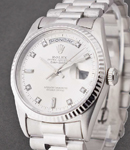 President 36mm in White Gold Fluted Bezel on President Bracelet with Silver Diamond Dial