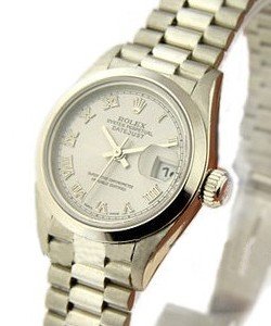Ladies President in Platinum with Smooth Bezel on Platinum President Bracelet with Rhodium Roman Dial