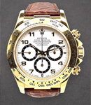 Daytona 40mm Zenith Movement with Yellow Gold on Strap with White Arabic Dial