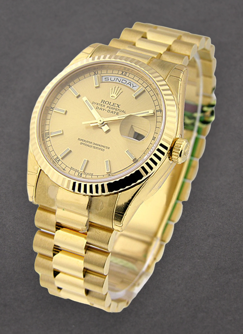 Rolex Unworn Day-Date President in Yellow Gold with Fluted Bezel