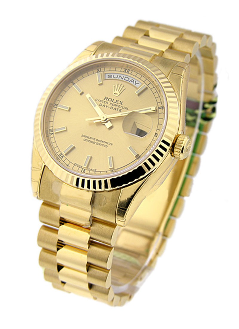 Rolex Unworn Day-Date President in Yellow Gold with Fluted Bezel