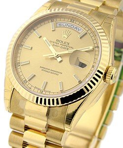 Day-Date President in Yellow Gold with Fluted Bezel on President Bracelet with Champagne Dial