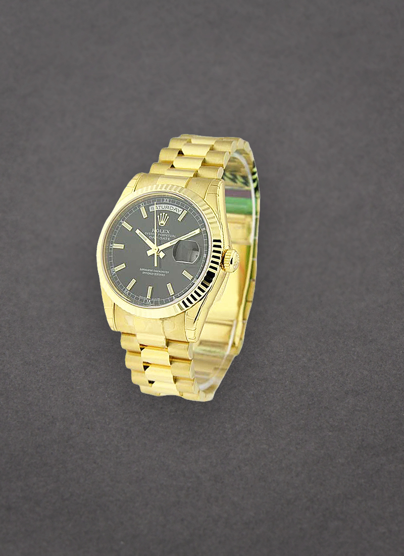 Rolex Unworn Day-Date 36mm President in Yellow Gold with Fluted Bezel