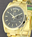 Day-Date 36mm President in Yellow Gold with Fluted Bezel on Bracelet with Black Stick Dial