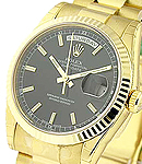 Day-Date 36mm President in Yellow Gold with Fluted Bezel on Bracelet with Black Stick Dial