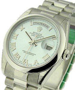 Men's Day-Date Platinum President with Domed Bezel On President Bracelet with Glacier Blue Roman Dial