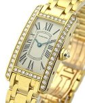Lady's Size - Tank Americaine in Yellow Gold Factory Diamond Case and Bracelet with Ivory Roman Dial