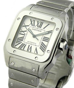Santos 100 Large Size in Steel on Steel Bracelet with Silver Dial