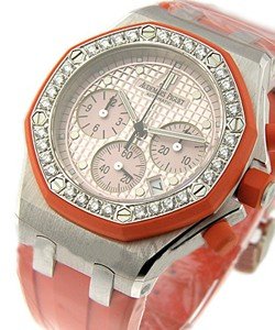 Ladys Offshore Chrono with Orange Accents White Gold - Diamond Bezel - Rubber Strap - Anniversary Model