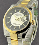 Datejust 36mm in Steel with Yellow Gold Smooth Bezel on Steel and Yellow Gold Oyster Bracelet with Black/Silver Dial