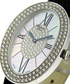 Lady's Oval with 2-Row Diamond Bezel White Gold on Strap with Pave Diamond Center