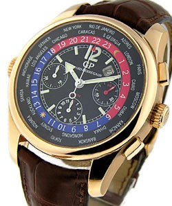 World Time Chronograph in Rose Gold on Brown Crocodile Leather Strap with Black Dial
