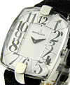 Doppia in Stainless Steel on Black Eel Skin Strap with White Arabic Dial