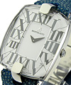 Doppia in Stainless Steel on Ocean Blue Eel Skin with White Roman Dial