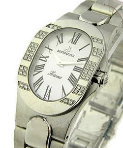 Serena SS in Steel with Partial Diamond Bezel on Steel Bracelet with Mother of Pearl Dial