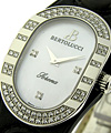 Serena in Steel with Partial Diamond Bezel on Black Leather Strap with MOP Diamond Dial