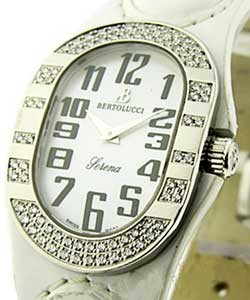 Serena in Steel with Partial Diamond Bezel on White Leather Strap with MOP Dial