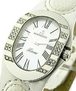 Serena in Steel with Partial Diamond Bezel on White Leather Strap with White MOP Dial