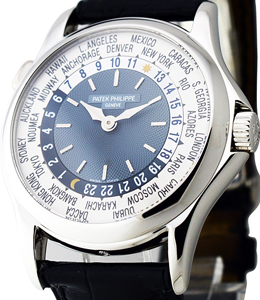 World Time 5110P in Platinum on Black Alligator Leather Strap with Silver and Blue Dial