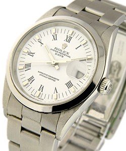 Date 34mm in Steel with Smooth Bezel on Oyster Bracelet with White Roman Dial