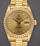 Day Date - President - Double Quick - Yellow Gold - Factory Diamond Bezel on YG President Bracelet with Champagne Diamonds Dial