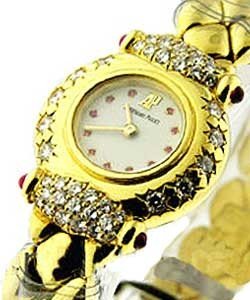 Round Case 22mm in Yellow Gold with Diamonds Bezel and Lugs on YG Bracelet with White Dial