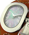 Serena in Steel on Brown Leather Strap with Black MOP Dial