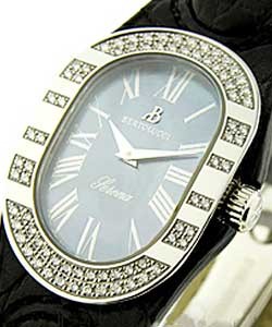 Serena in Steel with Partial Diamond Bezel on Black Leather Strap with Black MOP Dial