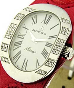 Serena in Steel with Partial Diamond Bezel on Red Leather Strap with White Dial