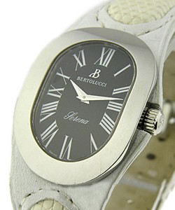 Serena in Steel on White Leather Strap  with Black Dial