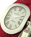 Serena in Steel on Red Leather Strap with White Dial