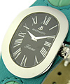 Serena in Steel on Aqua Blue Leather Strap with Black Dial