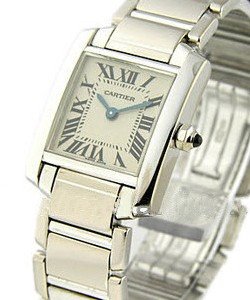Tank Francaise Small 20mm Qartz in White Gold on White Gold on Bracelet with White Dial
