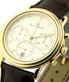 Villeret Chronograph 34mm in Yellow Gold on Black Crocodile Leather Strap with Silver Dial