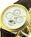 Villeret Perpetual Calendar 34mm in Yellow Gold on Brown Crocodile Leather Strap with White Dial