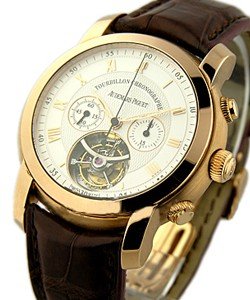 Jules Audemars Tourbillon Chronograph in Rose Gold on Brown Leather Strap with Silver Guilloche Dial