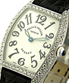 Lady's Cintre Curvex in White Gold with Diamond Bezel on Black Crocodile Leather Strap with Silver Dial
