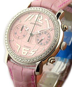  Jules Audemars Globe Chronograph with Diamond Bezel  White Gold on Pink Strap with Pink Dial