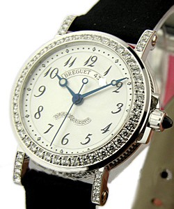 Marine II Automatic Lady''s Size 30mm in White Gold with Diamonds Bezel on Black Strap with MOP Dial