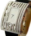 Haute Horologerie Oversized in White Gold encrusted with Diamonds on Black Satin Strap with Pave Diamod Dial