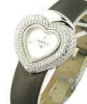Heart Shaped in White Gold with Diamond Bezel on Dark Grey Strap with MOP Diamond Dial